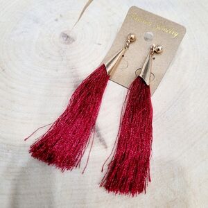 Brand New Boho Style Gold Tone Red Tassel Earrings